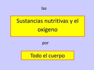 las 
Sustancias nutritivas y el 
oxígeno 
por 
Todo el cuerpo 
 