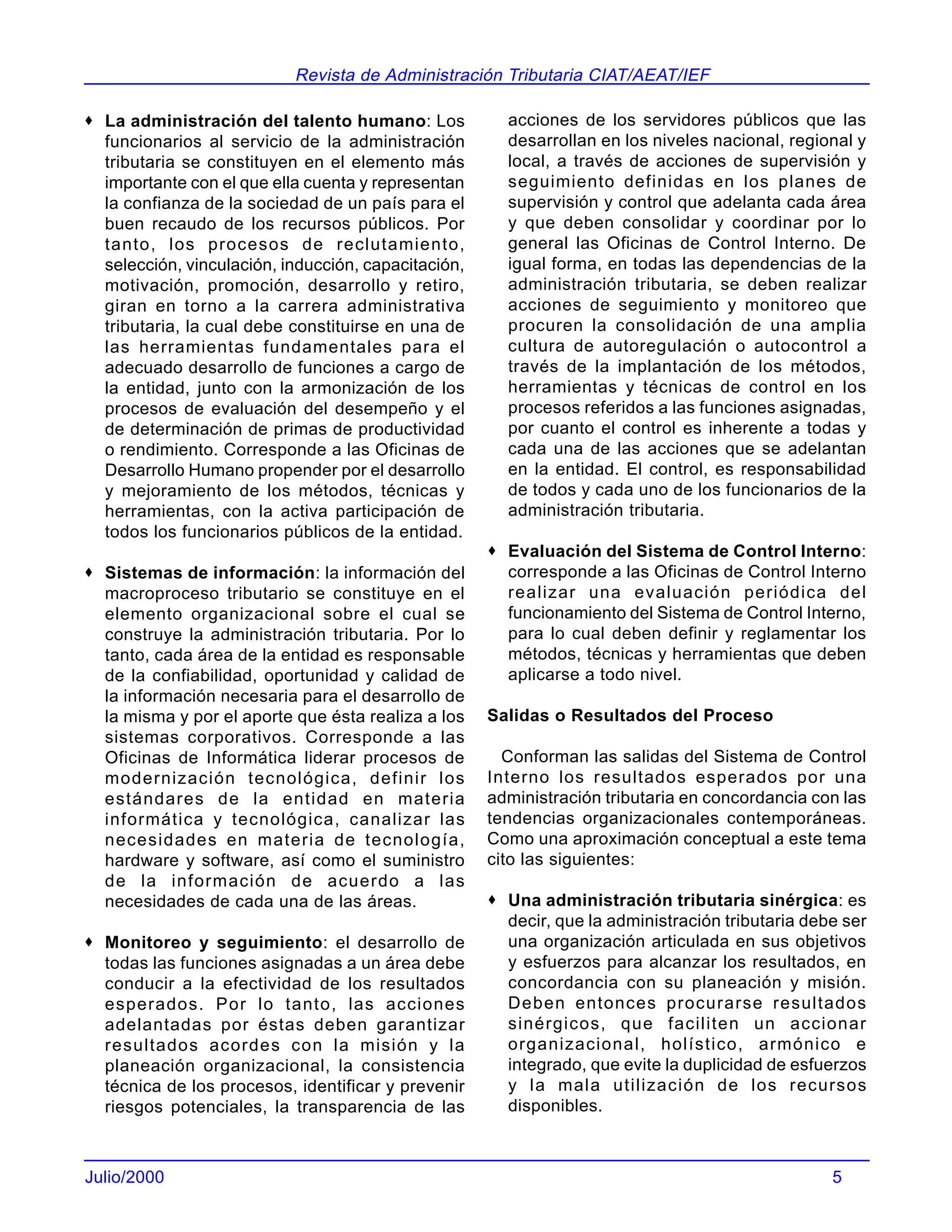 El sistema de control interno en la administracion tributaria | PDF