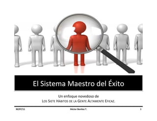 El	
  Sistema	
  Maestro	
  del	
  Éxito	
  
                                    Un	
  enfoque	
  novedoso	
  de	
  	
  
                   LOS	
  SIETE	
  HÁBITOS	
  DE	
  LA	
  GENTE	
  ALTAMENTE	
  EFICAZ.	
  
30/07/11	
                                    Héctor	
  Benítez	
  T.	
                       1	
  
 