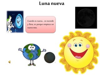 Luna nueva
Cuando es nueva… se esconde
y llora, es porque empieza un
nuevo mes.
 