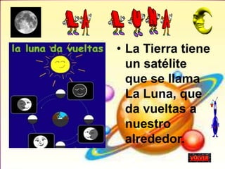 • La Tierra tiene
un satélite
que se llama
La Luna, que
da vueltas a
nuestro
alrededor.
 