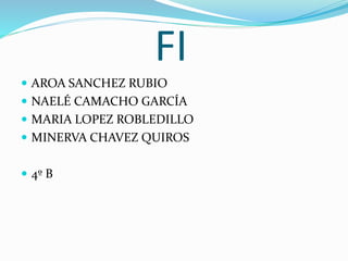 FI
 AROA SANCHEZ RUBIO
 NAELÉ CAMACHO GARCÍA
 MARIA LOPEZ ROBLEDILLO
 MINERVA CHAVEZ QUIROS
 4º B
 