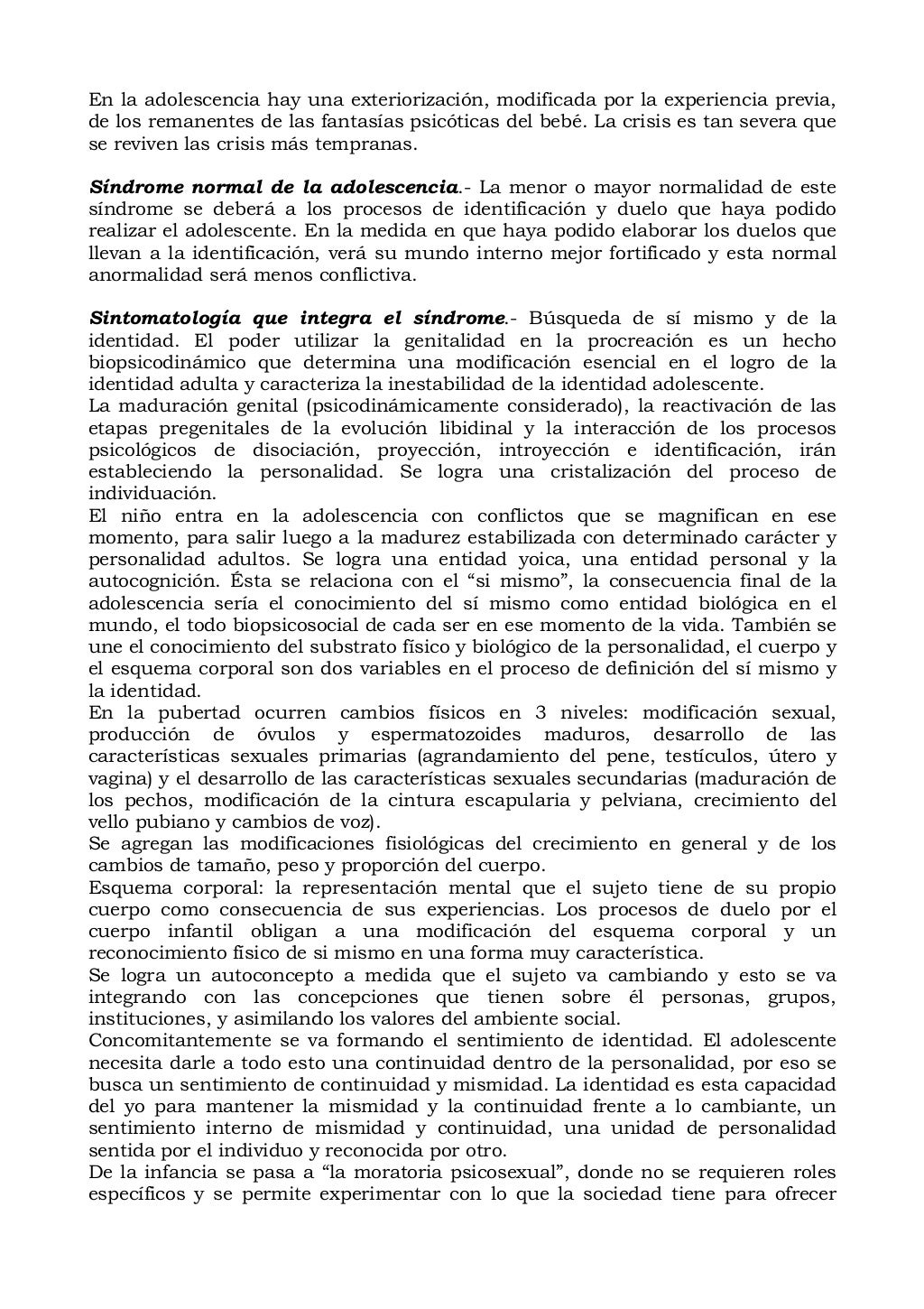 El síndrome de la adolescencia normal aberastury . knobel