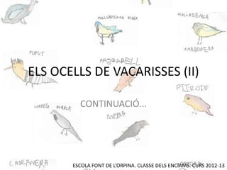 ELS OCELLS DE VACARISSES (II)

         CONTINUACIÓ...




       ESCOLA FONT DE L’ORPINA. CLASSE DELS ENCIAMS. CURS 2012-13
 