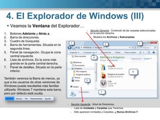 4. El Explorador de Windows (I)Herramienta del Sistema Operativo.Permite Organizar y Controlar los archivos y Carpetas.Para arrancar el Explorador de Windows…Inicio.Todos los Programas.Accesorios.Explorador de Windows.40