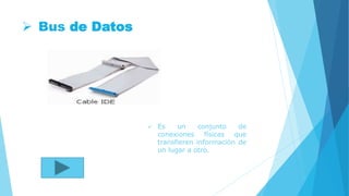  Bus de Datos
 Es un conjunto de
conexiones físicas que
transfieren información de
un lugar a otro.
 