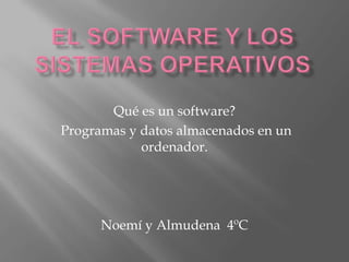 Qué es un software?
Programas y datos almacenados en un
            ordenador.




      Noemí y Almudena 4ºC
 