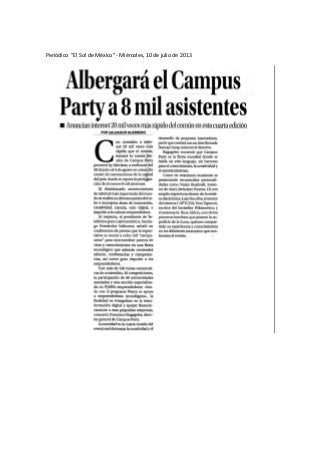 Periódico "El Sol de México" - Miércoles, 10 de julio de 2013

 