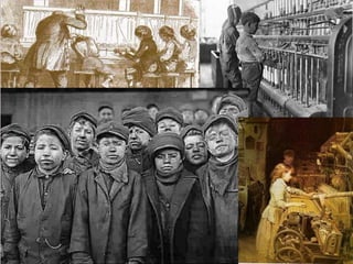 • Aquest principis teòrics d’equitat no van poder impedir que
en el si de la nova societat (la societat industrial) hi hagués
problemes i tensions. Com que s’estableix un sistema de
competència entre les empreses, aquestes cerquen tots els
procediments per poder vendre a un preu més baix; un
d’aquests mecanismes és la mà d’obra barata. Apareix així el
treball (o explotació) de les dones i el dels nens a una edat
primerenca, que són dues de les estampes més tristes
d’aquesta nova civilització industrial (en teoria, treballar amb
una màquina resultava còmode; a vegades es reduïa a
moure una simple palanca, però els horaris inacabables
varen convertir moltes fàbriques en veritables centres de
sofriment.
Els orígens del món obrer
 