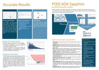 Waveform & Fault Recorder
•	 Continuously samples and
records waveform signals at 		
1,024 sample/cycle
•	 Threshold free setup
•	 2 X 16 bit converter yield superior
waveform resolution
•	 Waveform capture of up-to 	
8kVPk
Harmonics & Inter-harmonics Analysis
The BlackBox has two FFT engines for harmonics analysis:
•	 Cycle by Cycle: performs FFT at 1 cycle resolution
for extended bandwidth. This engine provides 512
harmonics order at 50Hz resolution.
•	 10/12 Cycles: performs FFT 10/12 cycles resolution for
extended resolution and sub-grouping calculation.
This engine provides the magnitude and angle of 512
spectrum components at 5Hz resolution.
Comprehensive Event Mechanism
The G4400 series is designed to detect any event occu ring
on your system. The event mechanism allows you to
configure events on any measured parameter (more than
1,000) and/or I/O ports. The event mechanism supports
out-of-limit events as well as rate of changed limits. As
the G4400 records the waveform signals continuously.
The event configuration doesn’t trigger the recording
but stores summary logs including start and end time,
duration, severity and magnitude of the event. All the
events can be displayed in a tabular or scatter charts as
CBEME/ITIC.
Supreme Trends Resolution
The BLCKBOX measures and
records 5,000 power parameters
continuously at a resolution of ½
cycles, 10/12 cycles, 150/180 cycles,
10 min and 2 hours of which, any
given resolution is calculated for
display and reporting purposes.
Hence, there is no need to select
which parameters to log, and more
importantly, which parameters to
ignore.
Phasor Analysis
Phase angle between voltage
and current channels are logged
continuously at 1 cycle resolution.
Phasor charts display the phase
angled over time in a unique hasor
chart.
Accurate Results
Features
•	 Trend chart: View electrical parameters for a selected time range as one or
more graphs
•	 Grid chart: View selected parameters for selected time range in a table.
•	 Spectrum chart: View selected parameters for selected time range in a
column graph. This allows viewing and investigating frequency domain
phenomenon.
•	 Event chart: View system, power quality, I/O and custom events in a
table for a selected time range. This table provides valuable information
regarding occurrence, duration and severity of those events.
•	 Statistics chart: View selected parameters for a selected time range. It
shows two sub charts: a“relative chart”and a“cumulative chart”.
•	 Scatter Parameter chart: View selected parameters for a selected time
range. It allows reviewing scattered dots of a specific parameter in relation
to another parameter.
•	 Scatter Event chart: View events for a selected time range according to
standards or custom definition (such as CBEMA)
•	 Phasor chart: View the phasor’s amplitude and angle for a selected time
range.
•	 Cyclic Histogram chart: View overlaid voltage waveform cycles for a
selected time range. It is made possible thanks to the unique continuous
recording mechanism of Elspec BlackBox analyzers. The histogram shows
the deviation from the expected ideal waveform by overlaying the
waveforms.
•	 Summary chart: View parameters for a selected time range. This chart
displays the minimum, maximum and average value of each parameter.
▶▶ Easily read COMTRADE, PQDIF
& PQZIP files
▶▶ Comprehensive power quality
module
▶▶ Geographical map view*
▶▶ Automatic power quality
report for EN50160, IEEE1159,
FOL, GOST.
▶▶ Configurable report module
to design your own report
template
▶▶ Power quality grid line code
configuration
▶▶ Export to Excel, word, JPG &
PDF
▶▶ API to Matlab for advance
post processing analysis*
▶▶ Export data to COMTRADE,
PQDIF, Excel & CSV
▶▶ Multiple Site investigation
Extensive Charts Capabilities
* Available on the Enterprise & Professional plan only
PQSCADA Sapphire
Accurate Data Anywhere, Anytime
PQSCADA Sapphire is a comprehensive, yet easy to use, analysis and engineering software designed to manage
and monitor power quality analyzers, digital fault recorders, revenues meters and other IED. The PQSCADA Sapphire
express edition is complimentary with all Elspec devices.
 