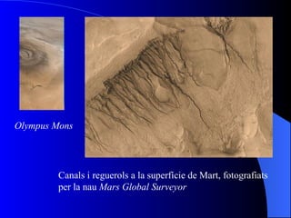 Canals i reguerols a la superfície de Mart, fotografiats
per la nau Mars Global Surveyor
Olympus Mons
 