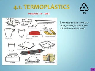 Poliestirè [ PS – EPS]


                         És utilitzat en plats i gots d'un
                         sol ús, oueres, safates sol ús
                         utilitzades en alimentació,
 