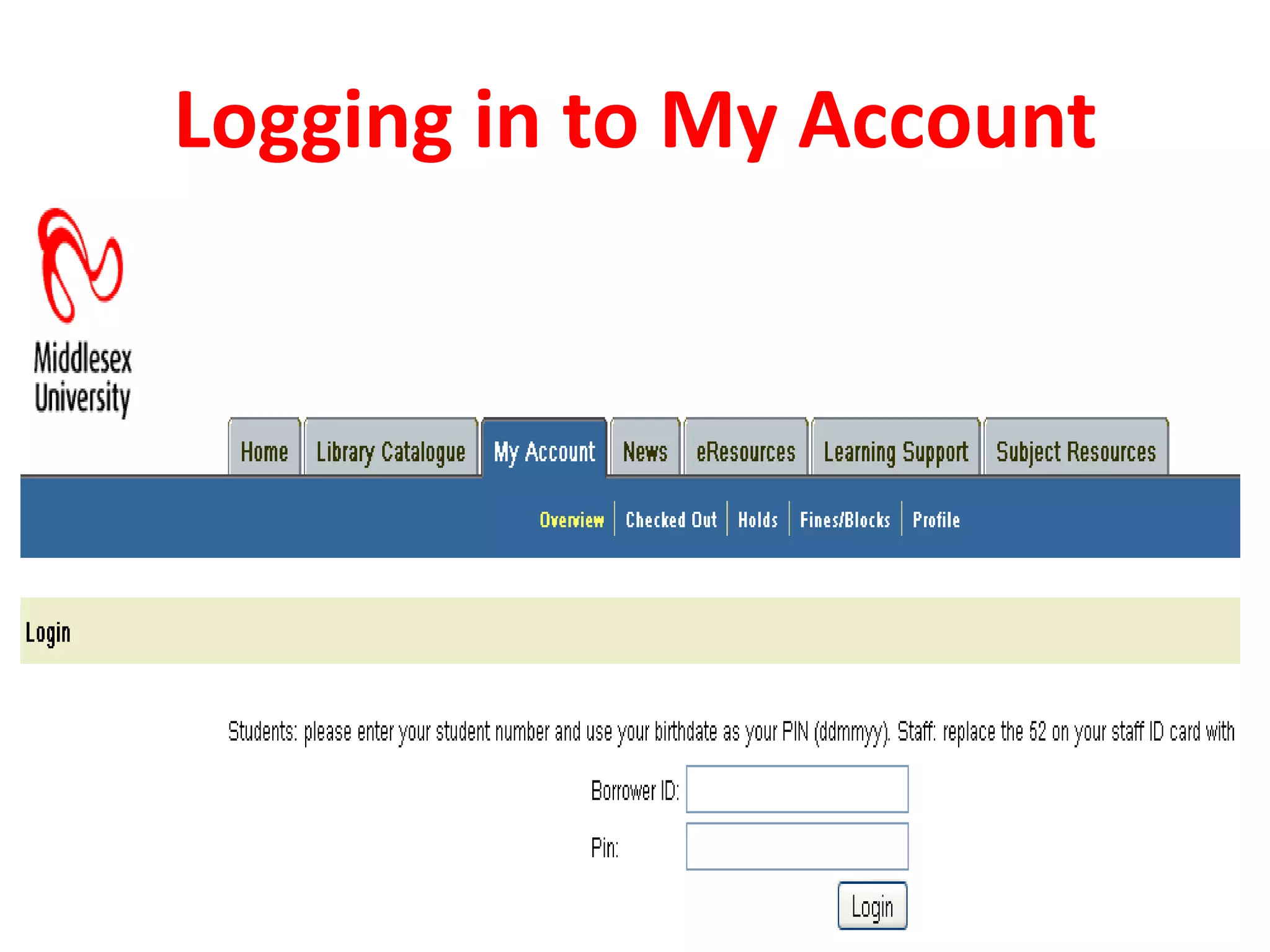 Logging in to My Account