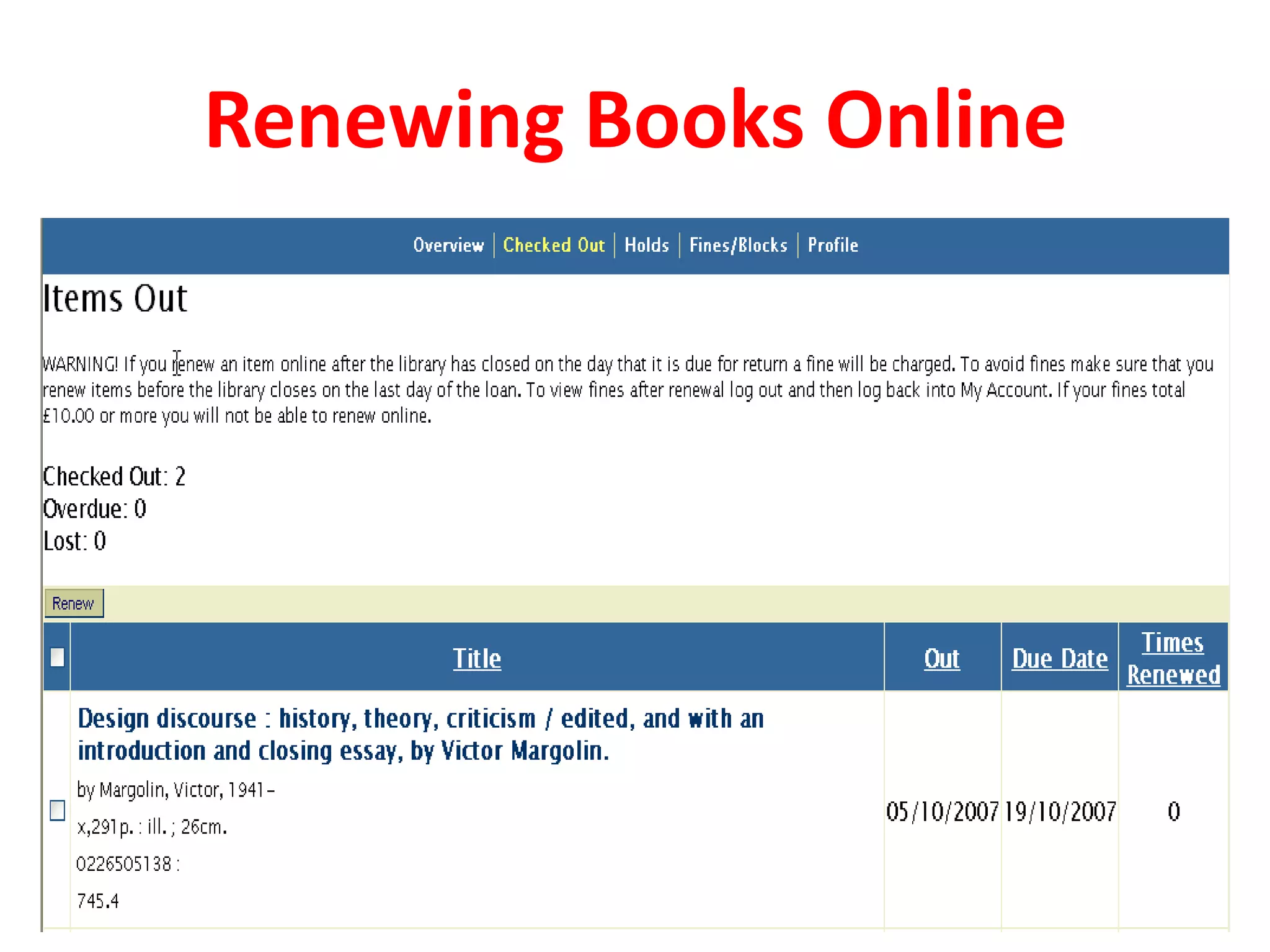 Renewing Books Online