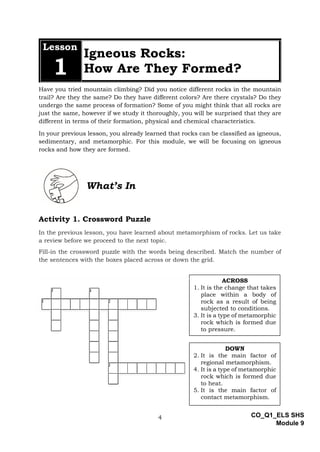 ELS Q1 Module 9 Igneous Rocks How Are They Formed v2 pdf ELS Q1 Module 9 Igneous Rocks How Are They Formed v2 pdf