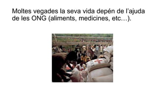 Moltes vegades la seva vida depén de l’ajuda
de les ONG (aliments, medicines, etc…).
 