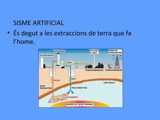 SISME ARTIFICIAL
• És degut a les extraccions de terra que fa
  l’home.
 