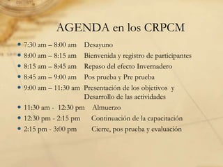 AGENDA en los CRPCM7:30 am – 8:00 am    Desayuno