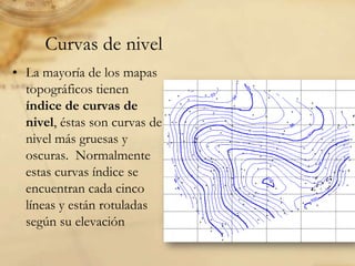 La cartografíaEs la ciencia que se encarga del estudio y de la elaboración de los mapas GeográficosTopográficosterritoriales de diferentes dimensiones lineales.  El cartógrafo elige la distancia entre las curvas de nivel de acuerdo con el relieve del lugar.