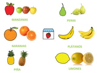 MANZANAS PERAS
NARANJAS PLÁTANOS
PIÑA LIMONES
 