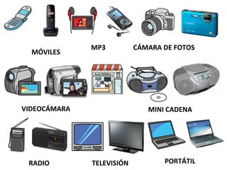 MÓVILES
CÁMARA DE FOTOS
RADIO PORTÁTIL
VIDEOCÁMARA MINI CADENA
TELEVISIÓN
MP3
 