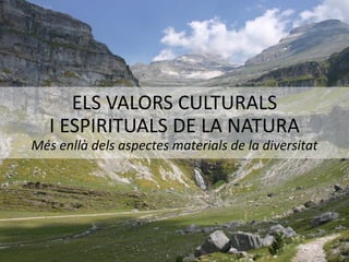 ELS VALORS CULTURALS
I ESPIRITUALS DE LA NATURA
Més enllà dels aspectes materials de la diversitat
 