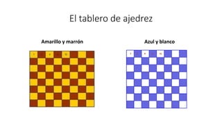 El tablero de ajedrez
Amarillo y marrón Azul y blanco
 