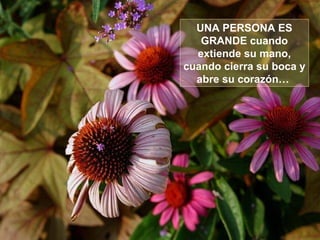 UNA PERSONA ES GRANDE cuando extiende su mano, cuando cierra su boca y abre su corazón…  