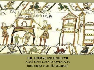 HIC DOMVS INCENDITVR AQVÍ UNA CASA ES QVEMADA (una mujer y su hijo escapan) 