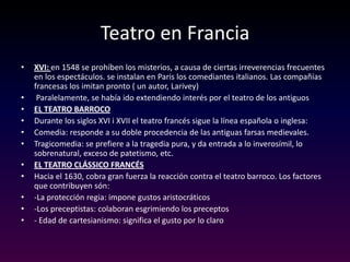 En países como Alemania se hace caso omiso de estos géneros, pero en Italia se consagra una gran tradición teatral que se expande por todo Europa El teatro italianoLa lectura de los clásicos griegos y latinos provocó en Italia la imitación y adaptaciones en latín. Los dos auténticos creadores del teatro culto en aquel país fueron: Ariosto, del cual destacan sus comedias; y Maquiavelo, que creó la obra más importante de la literatura italiana. Otros autores de menos renombre cultivaron un género muy destacado a lo largo de los años, la comedia de enredo, cuyos orígenes se hayan en Plauto y Terencio.MaquiaveloAriosto