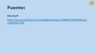 Fuente:
Microsoft
https://es.ixl.com/?partner=google&campaign=1396901741&adGroup
=55859247260
 