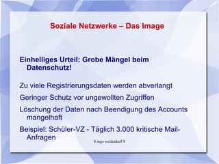 Jugend im Netz - (Un)Rechtsbewusstsein Jugendliche besitzen gute mediale Kompetenzen, oft sogar bessere als ihre Eltern! „ Im Internet soll man sich an Regeln halten“, sagen  80% „ Bei Musikdownloads weiß ich genau, was erlaubt ist“ 68% „ Gut, dass es moderierte Chatrooms gibt“ 42% „ Gerede über die Gefahren im Netz finden übertrieben“ 16% Das Internet ist für die meisten jugendlichen Nutzer kein rechtsfreier Raum! 