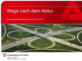 Wege nach dem Abitur 
Elternabend Albeck-Gymnasium Sulz 09.10.2014 
 
