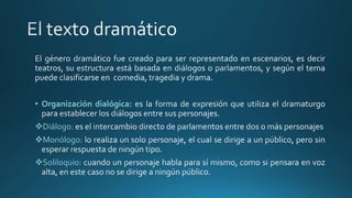 • Organización dialógica:
Diálogo:
Monólogo:
Soliloquio:
 