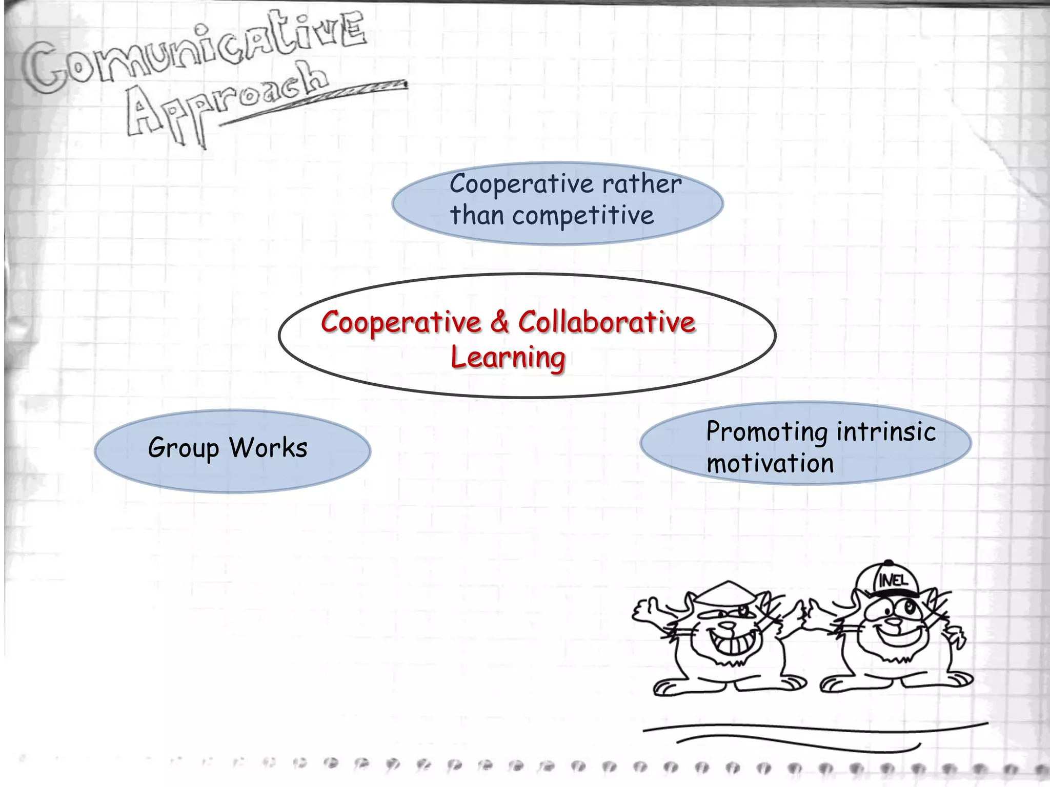 Cooperative rather
                       than competitive



              Cooperative & Collaborative
                       Learning

                                            Promoting intrinsic
Group Works
                                            motivation
 