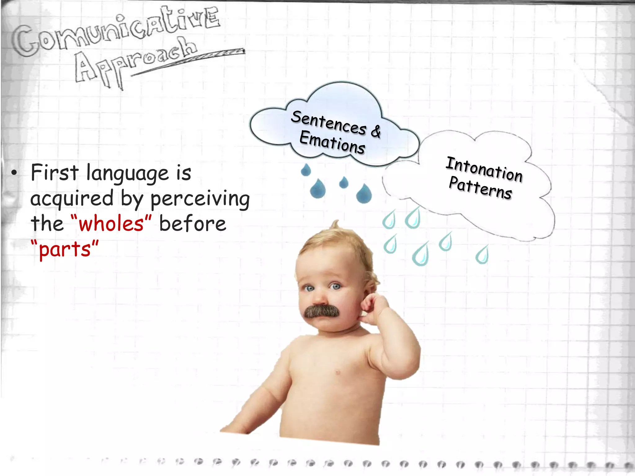 • First language is
  acquired by perceiving
  the “wholes” before
  “parts”
 