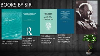 BOOKS BY SIR
THE PSYCHOLOGY OF
PIERRE JANET
THE HUMAN
PROBLEM OF AN
INDUSTRIAL
CIVILIZATION
THE SOCIAL
PROBLEMS OF AN
INDUSTRIAL
CIVILIZATION
CRITICAL
EVALUATION IN
BUSINESS AND
MANAGEMENT
 
