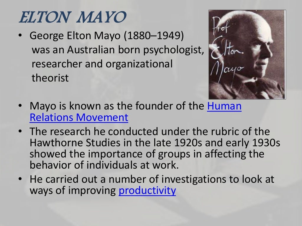 Elton mayo hawthorne experiment