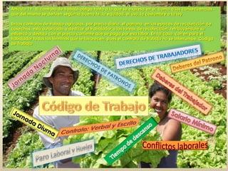 Artículo 19. El contrato de trabajo obliga tanto a lo que se expresa en él, como a las consecuencias
que del mismo se deriven según la buena fe, la equidad, el uso, la costumbre o la ley.
En los contratos de trabajo agrícolas, por precio diario, el patrono, en las épocas de recolección de
cosechas, está autorizado a dedicar al trabajador a las tareas de recolección, retribuyéndole su
esfuerzo a destajo con el precio corriente que se paga por esa labor. En tal caso, corren para el
trabajador todos los términos que le favorecen, pues el contrato de trabajo no se interrumpe. Código
de Trabajo
 
