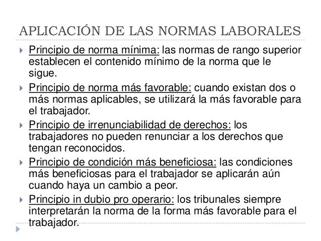 Resultado de imagen de principios para la aplicación de las normas laborales