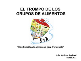 EL TROMPO DE LOS  GRUPOS DE ALIMENTOS “ Clasificación de alimentos para Venezuela” Lcda. Verónica Sandoval Marzo 2011 