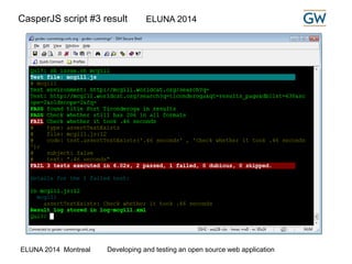 CasperJS script #3 result ELUNA 2014 
ELUNA 2014 Montreal Developing and testing an open source web application 
 