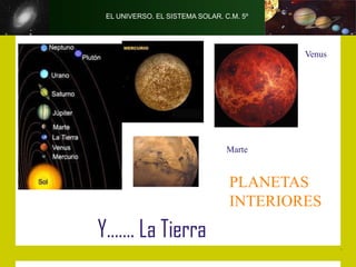 EL UNIVERSO. EL SISTEMA SOLAR. C.M. 5º




                                          Venus




                                 Marte


                                 PLANETAS
                                 INTERIORES
Y……. La Tierra
 