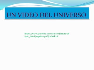 UN VIDEO DEL UNIVERSO

    https://www.youtube.com/watch?feature=pl
    ayer_detailpage&v=ysGJ1mbkRx8
 