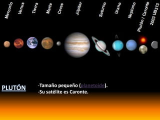 -Tamaño pequeño (planetoide).
-Su satélite es Caronte.
 