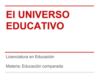 El UNIVERSO
EDUCATIVO

Licenciatura en Educación

Materia: Educación comparada
 