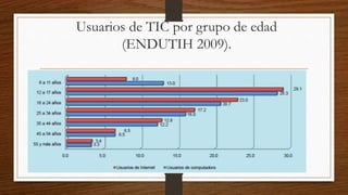 Usuarios de TIC por grupo de edad
(ENDUTIH 2009).
 