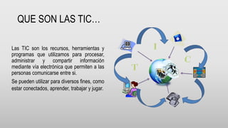 Las Tic Computer. Examples EL USO DE LAS TIC EN LA VIDA.pptx