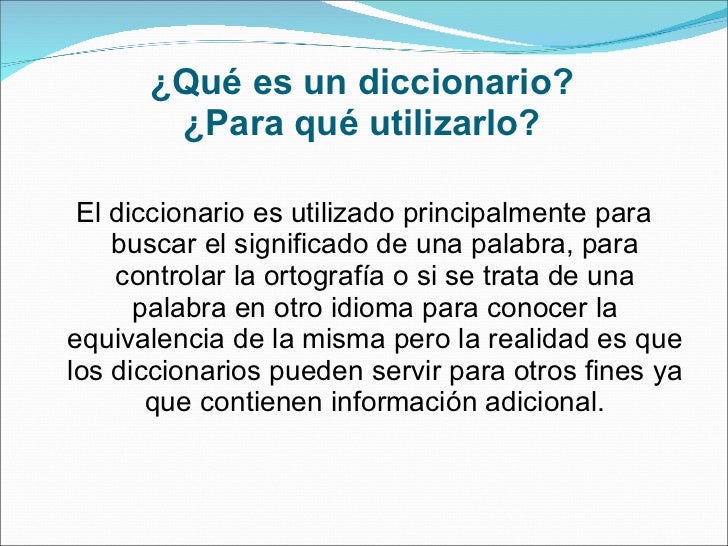 El Uso Del Diccionario El Uso Del Diccionario