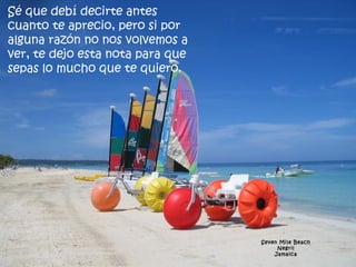 Sé que debí decirte antes cuanto te aprecio, pero si por alguna razón no nos volvemos a ver, te dejo esta nota para que sepas lo mucho que te quiero.  Seven Mile Beach Negril Jamaica 